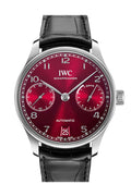 IWC portuguese 7 day power reserve burgundy dial stainless stell watch IW 500714