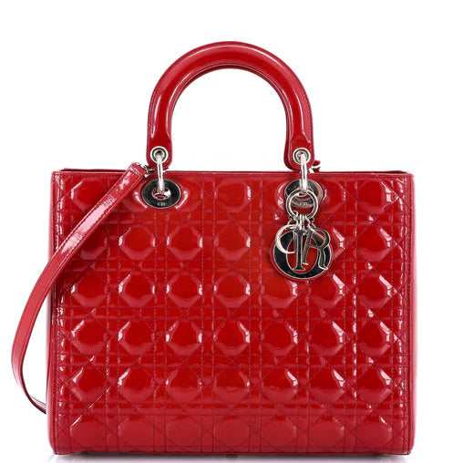 Christian Dior Lady Dior Bag Cannage Quilt Patent Large