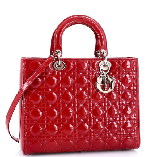 Christian Dior Lady Dior Bag Cannage Quilt Patent Large