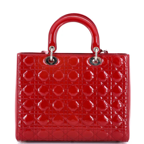 Christian Dior Lady Dior Bag Cannage Quilt Patent Large