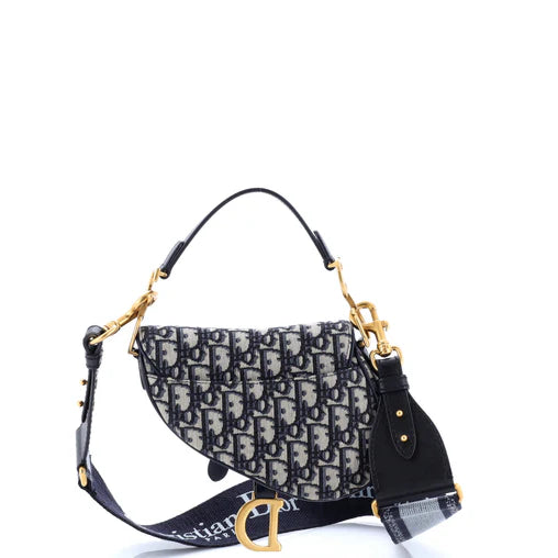 Christian Dior Saddle Handbag with Strap Oblique Canvas Mini