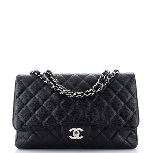 Chanel Vintage Classic Single Flap Bag Quilted Caviar Jumbo
