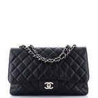 Chanel Vintage Classic Single Flap Bag Quilted Caviar Jumbo