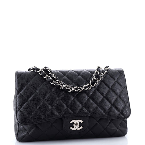 Chanel Vintage Classic Single Flap Bag Quilted Caviar Jumbo