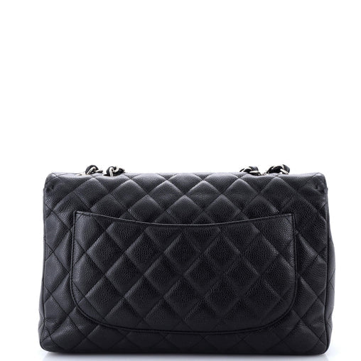 Chanel Vintage Classic Single Flap Bag Quilted Caviar Jumbo