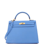 Hermes Kelly Handbag Bleu Paradis Epsom with Gold Hardware 32