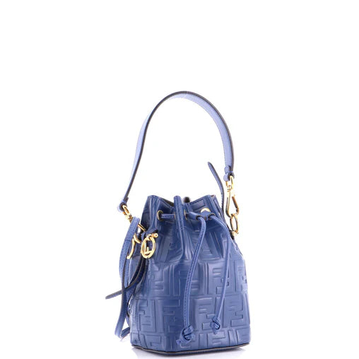 Fendi Mon Tresor Bucket Bag Zucca Embossed Leather Mini