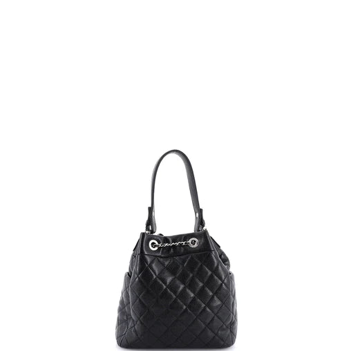Chanel CC Chain Drawstring Bucket Bag Quilted Caviar Mini