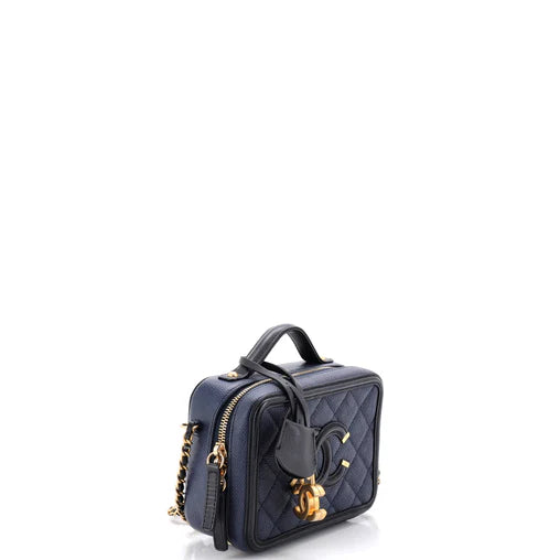 Chanel Filigree Vanity Case Quilted Caviar Small