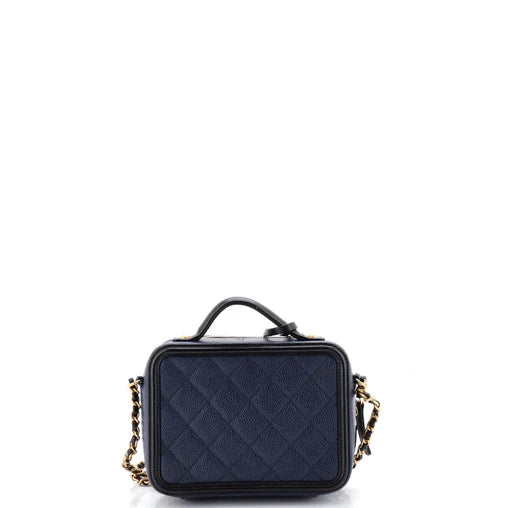 Chanel Filigree Vanity Case Quilted Caviar Small