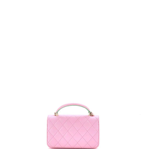 Chanel Classic Top Handle Flap Phone Holder with Chain Quilted Lambskin