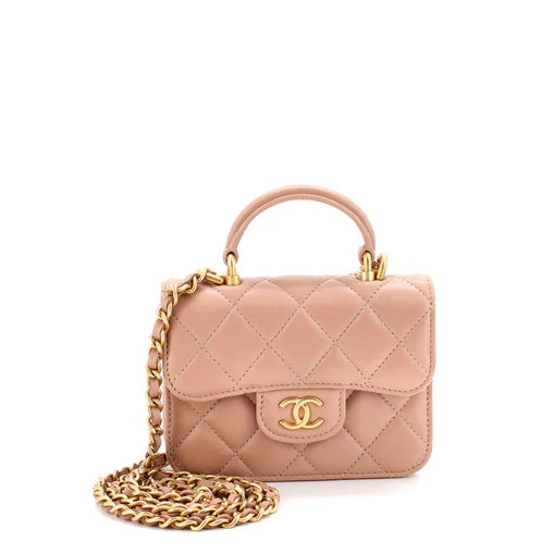 Chanel Top Handle Flap Coin Purse with Chain Quilted Lambskin