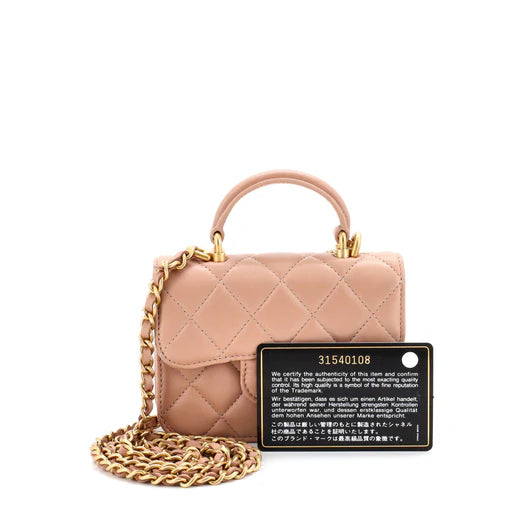 Chanel Top Handle Flap Coin Purse with Chain Quilted Lambskin
