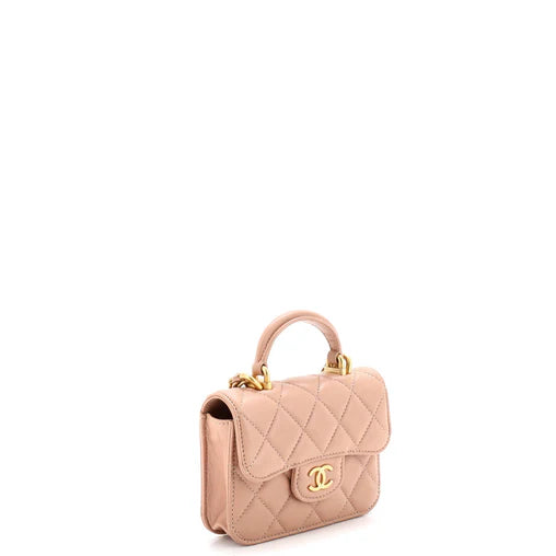 Chanel Top Handle Flap Coin Purse with Chain Quilted Lambskin
