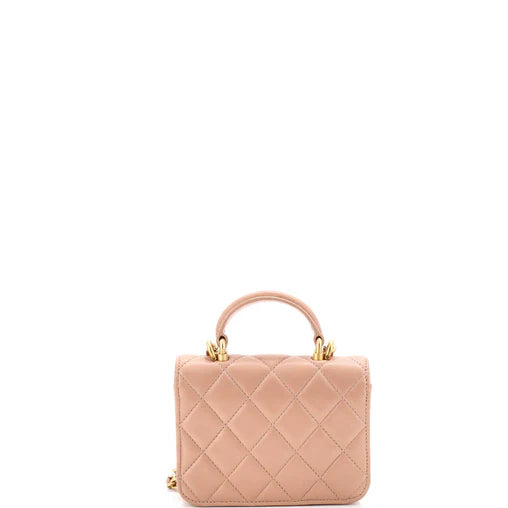 Chanel Top Handle Flap Coin Purse with Chain Quilted Lambskin