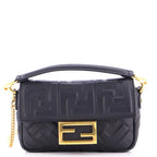 Fendi Midi Baguette Chain Bag Zucca Embossed Leather Small