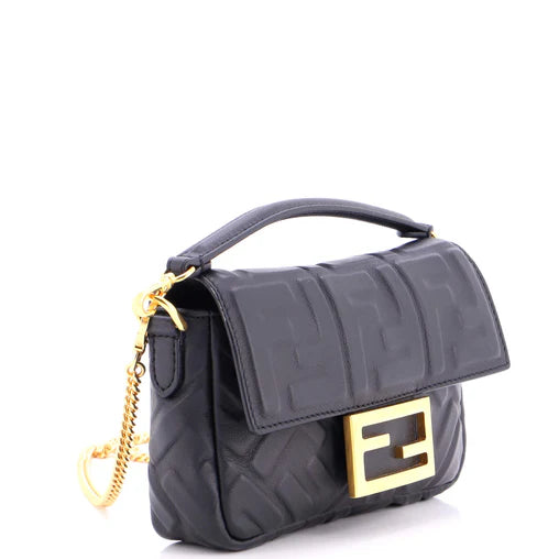 Fendi Midi Baguette Chain Bag Zucca Embossed Leather Small