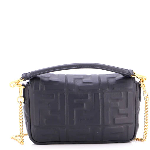 Fendi Midi Baguette Chain Bag Zucca Embossed Leather Small