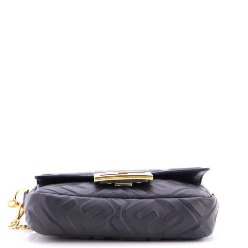 Fendi Midi Baguette Chain Bag Zucca Embossed Leather Small
