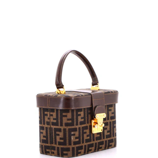 Fendi Vintage Lock Top Handle Vanity Bag Zucca Canvas Small