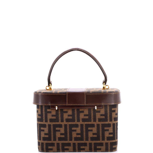 Fendi Vintage Lock Top Handle Vanity Bag Zucca Canvas Small