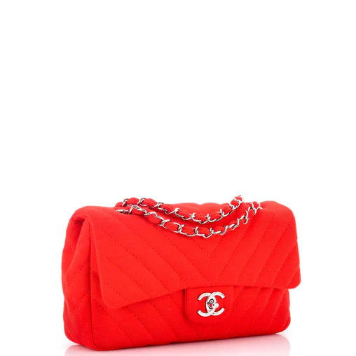 Chanel Vintage Classic Single Flap Bag Chevron Jersey Medium