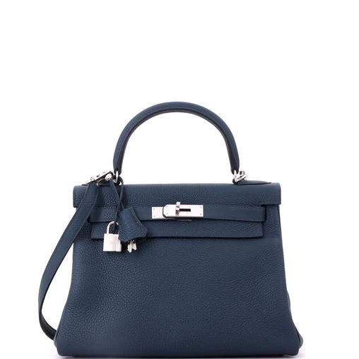 Hermes Kelly Handbag Vert Cypress Clemence with Palladium Hardware 28