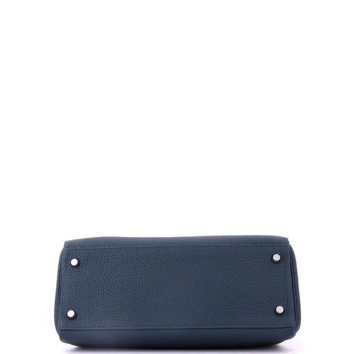 Hermes Kelly Handbag Vert Cypress Clemence with Palladium Hardware 28
