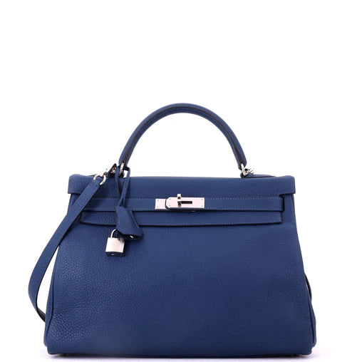 Hermes Kelly Handbag Deep Blue Togo with Palladium Hardware 32