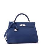 Hermes Kelly Handbag Deep Blue Togo with Palladium Hardware 32