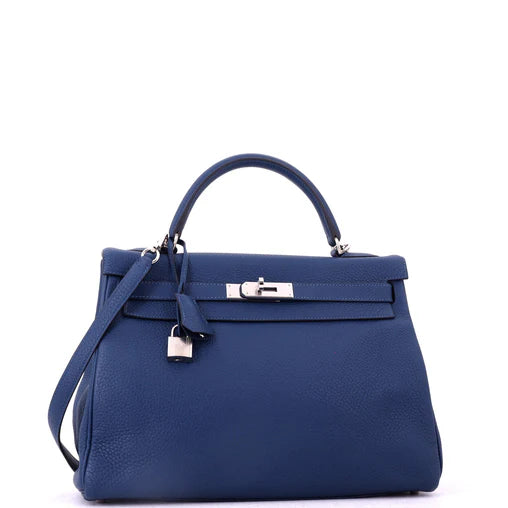 Hermes Kelly Handbag Deep Blue Togo with Palladium Hardware 32
