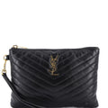 Saint Laurent Classic Monogram Wristlet Pouch Matelasse Chevron Leather Small