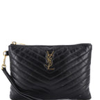 Saint Laurent Classic Monogram Wristlet Pouch Matelasse Chevron Leather Small