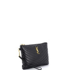 Saint Laurent Classic Monogram Wristlet Pouch Matelasse Chevron Leather Small