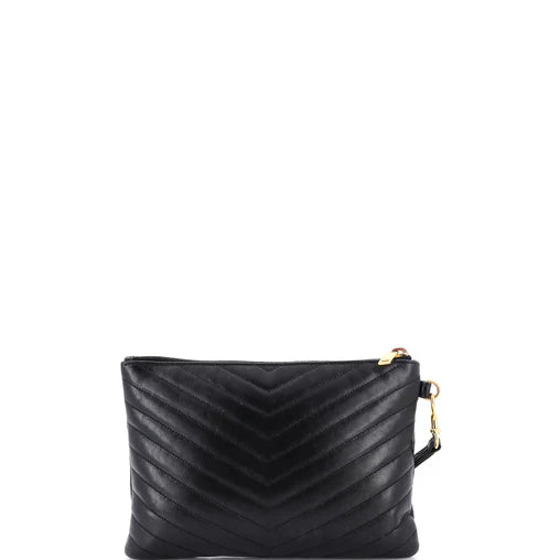 Saint Laurent Classic Monogram Wristlet Pouch Matelasse Chevron Leather Small