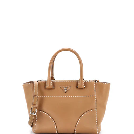 Prada Twin Pocket Convertible Tote Stitched City Calf Small