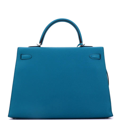 Hermes Kelly Handbag Bleu Izmir Epsom with Palladium Hardware 35