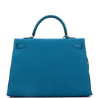 Hermes Kelly Handbag Bleu Izmir Epsom with Palladium Hardware 35