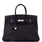 Hermes Birkin Handbag Noir Togo with Palladium Hardware 35