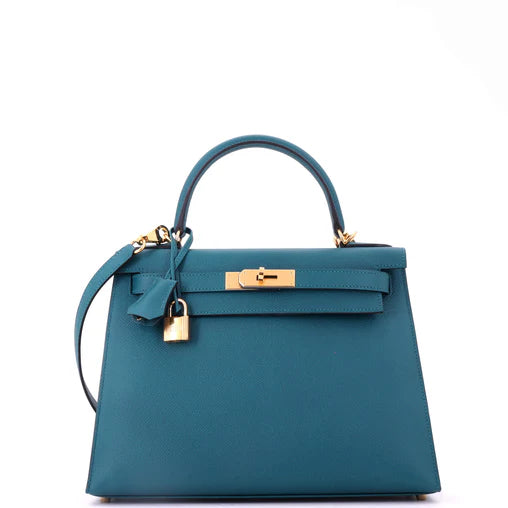 Hermes Kelly Handbag Vert Bosphore Epsom with Gold Hardware 28