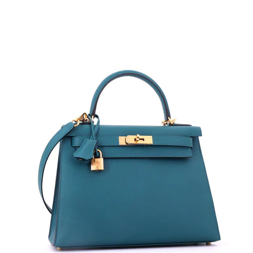 Hermes Kelly Handbag Vert Bosphore Epsom with Gold Hardware 28