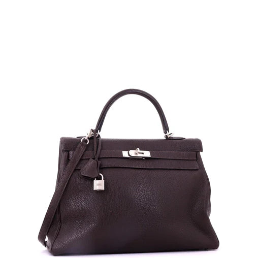 Hermes Kelly Handbag Ebene Chevre de Coromandel with Brushed Palladium Hardware 35