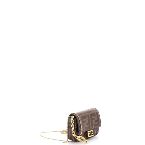 Fendi Chain Baguette Charm Bag Zucca Coated Canvas Nano