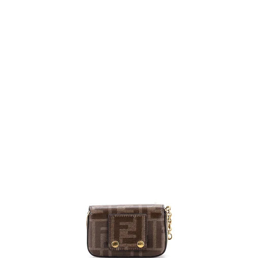 Fendi Chain Baguette Charm Bag Zucca Coated Canvas Nano