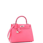 Hermes Kelly Handbag Rose Azalée Chevre Mysore with Palladium Hardware 25