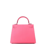 Hermes Kelly Handbag Rose Azalée Chevre Mysore with Palladium Hardware 25