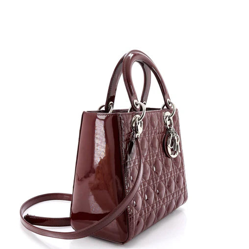 Christian Dior Lady Dior Bag Cannage Quilt Patent Medium