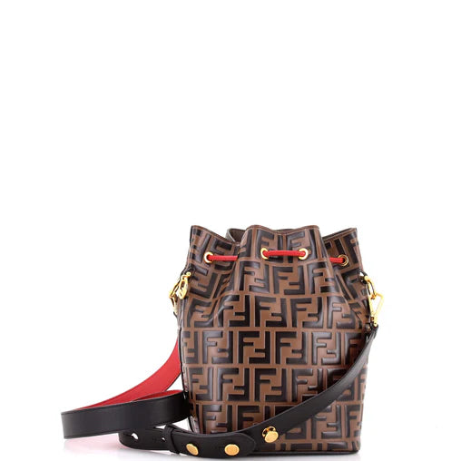 Fendi Mon Tresor Bucket Bag Zucca Embossed Leather Small