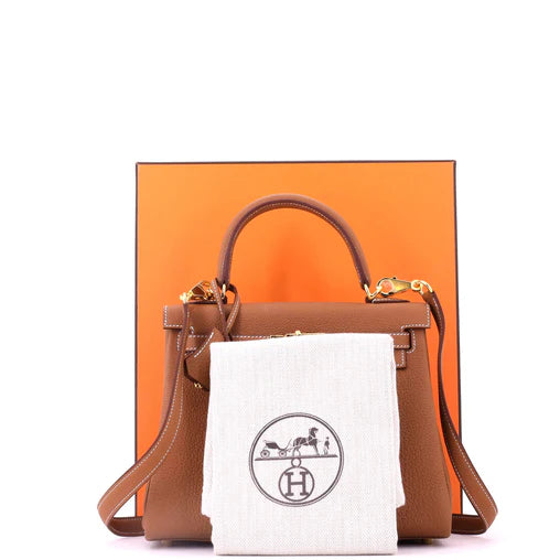 Hermes Kelly Handbag Gold Togo with Gold Hardware 25