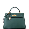 Hermes Kelly Handbag Vert Ardennes with Gold Hardware 32